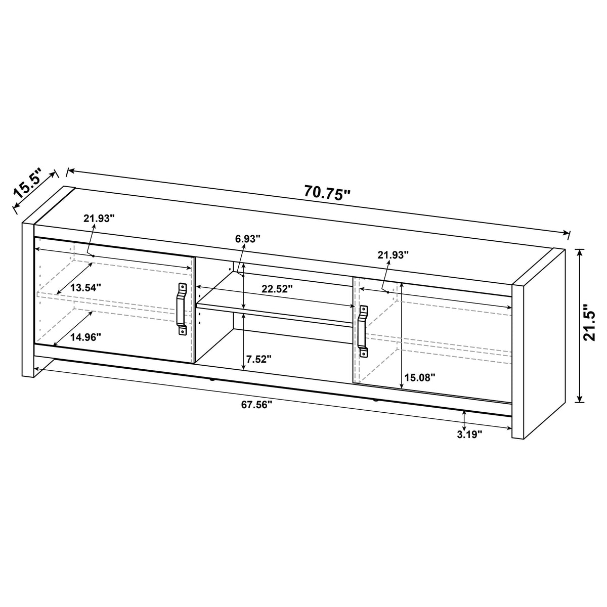 Burke 71" TV Stand with Open Shelving & 2 Cabinets - Grey Driftwood, Fits TVs up to 77" – view 10