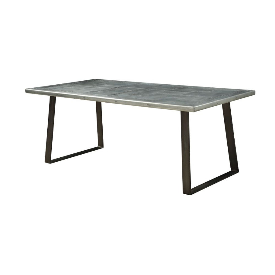 Kaylia Industrial Dining Table - Aluminum Top & Metal Sled Base in Gunmetal