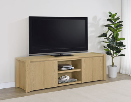 Laurelton 78" TV Stand - 4-Door Media Console with Open Shelves in Light Oak – view 1