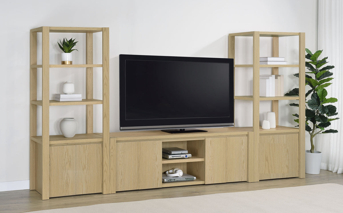 Laurelton 78" TV Stand - 4-Door Media Console with Open Shelves in Light Oak – view 12