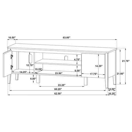 Thori 63" TV Stand - Dark Brown Ash Media Console with 2 Doors, Drawer & Tapered Legs – view 12