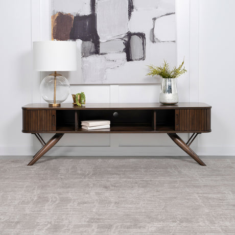 Valna 71" Mid-Century TV Stand with Sliding Doors - Warm Walnut Veneer Media Console – view 1