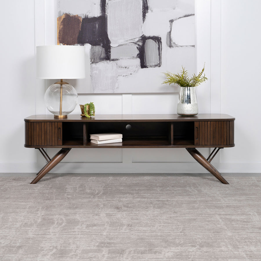 Valna 71" Mid-Century TV Stand with Sliding Doors - Warm Walnut Veneer Media Console