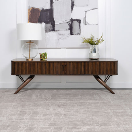 Valna 71" Mid-Century TV Stand with Sliding Doors - Warm Walnut Veneer Media Console – view 3
