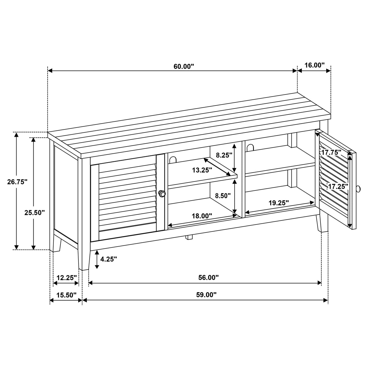 Concord 60" TV Stand with Louvered Doors - Rustic Distressed Java with Planked Top – view 13