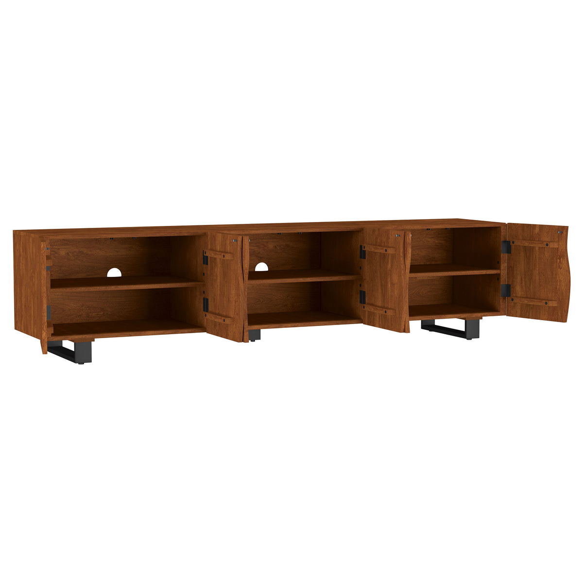 Trask 86" Solid Mango Wood TV Stand - Six-Door Media Console in Mango Brown with Metal Legs – view 3