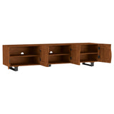 Trask 86" Solid Mango Wood TV Stand - Six-Door Media Console in Mango Brown with Metal Legs – view 3