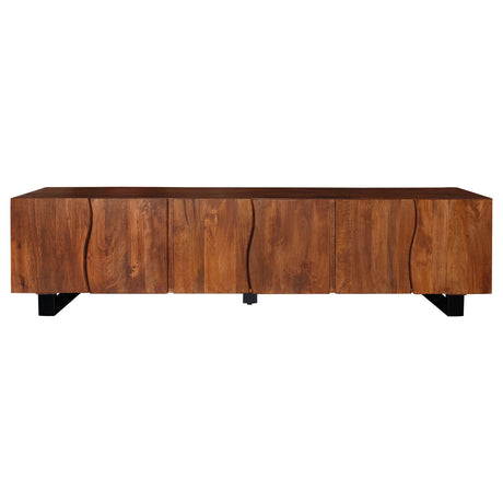 Trask 86" Solid Mango Wood TV Stand - Six-Door Media Console in Mango Brown with Metal Legs – view 4