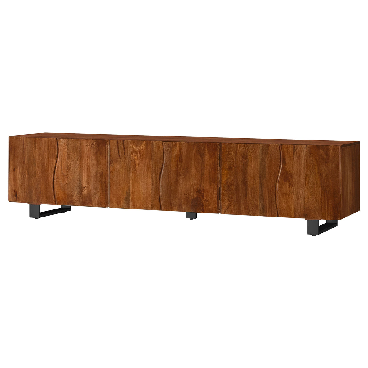Trask 86" Solid Mango Wood TV Stand - Six-Door Media Console in Mango Brown with Metal Legs – view 5