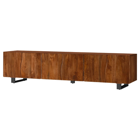 Trask 86" Solid Mango Wood TV Stand - Six-Door Media Console in Mango Brown with Metal Legs – view 5