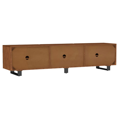 Trask 86" Solid Mango Wood TV Stand - Six-Door Media Console in Mango Brown with Metal Legs – view 7