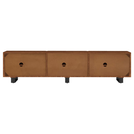 Trask 86" Solid Mango Wood TV Stand - Six-Door Media Console in Mango Brown with Metal Legs – view 8