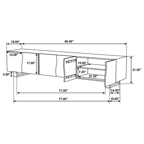 Trask 86" Solid Mango Wood TV Stand - Six-Door Media Console in Mango Brown with Metal Legs – view 11