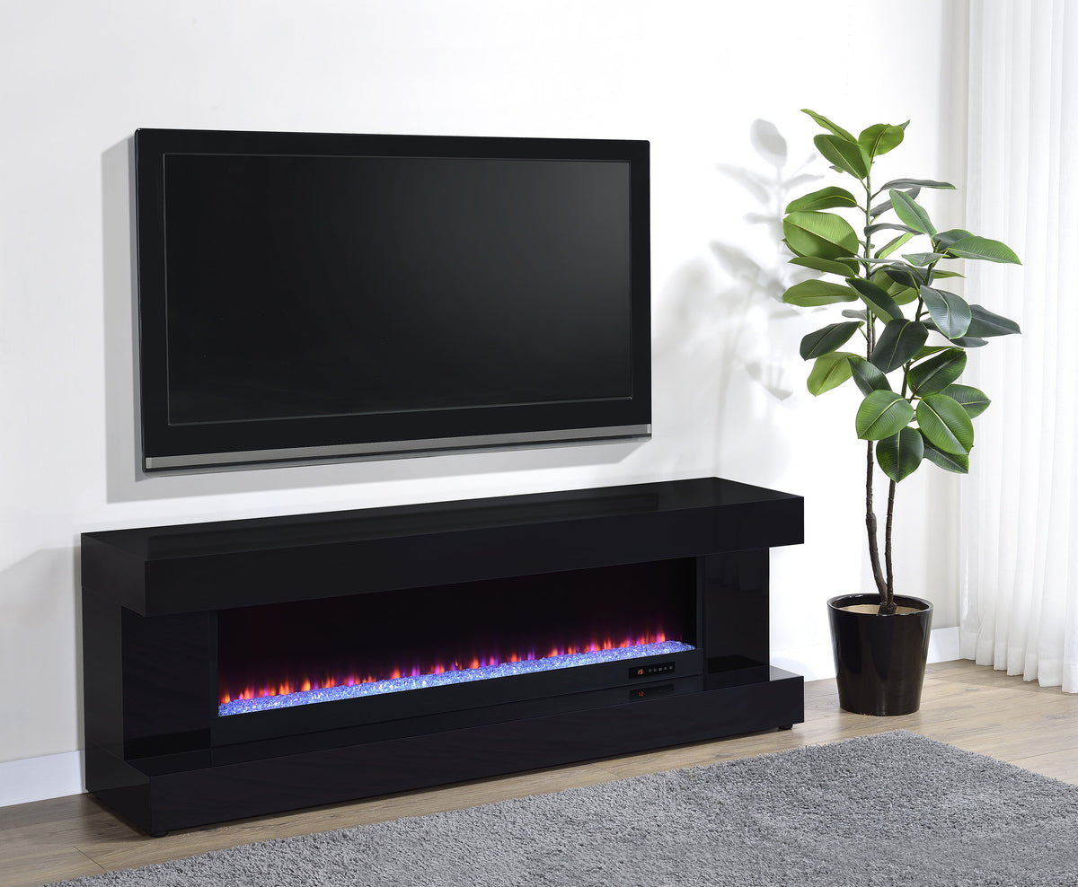 Mallory 71" Fireplace TV Stand with Bluetooth Speaker - Black High Gloss with Color-Changing Flame Display – view 1