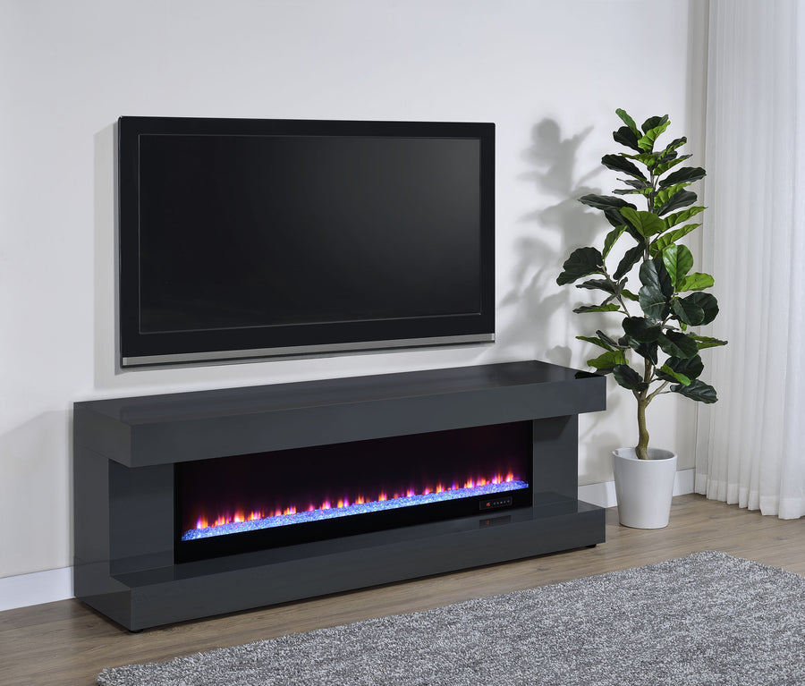 Mallory 71" Fireplace TV Stand with Bluetooth Speaker - Grey High Gloss with Flame Visualizer