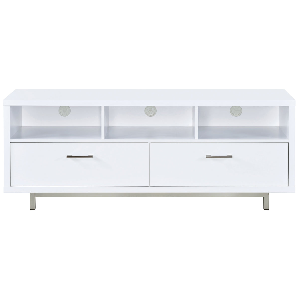 Casey 60" TV Stand with 2 Drawers - Contemporary White with Chrome Accents – view 3
