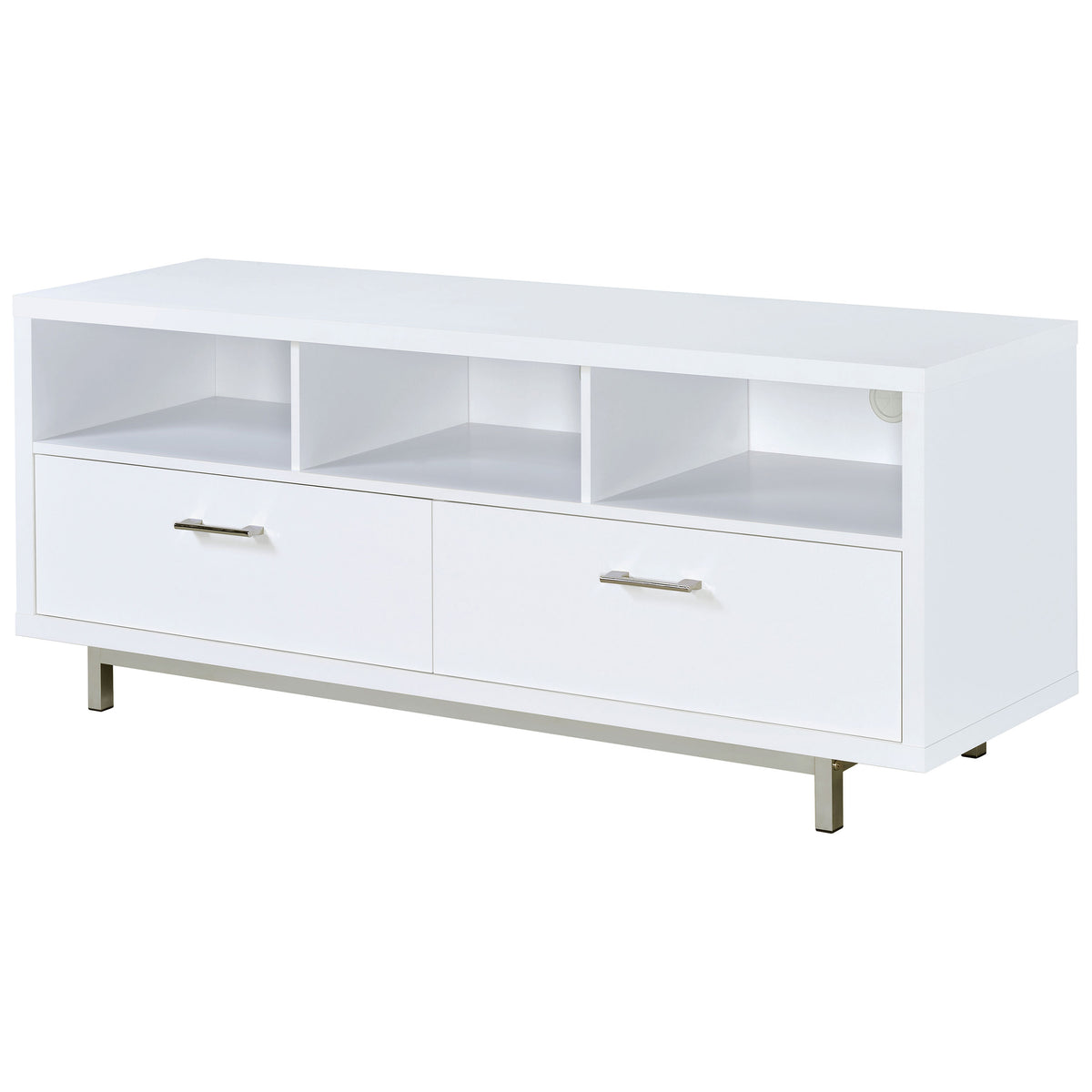 Casey 60" TV Stand with 2 Drawers - Contemporary White with Chrome Accents – view 4