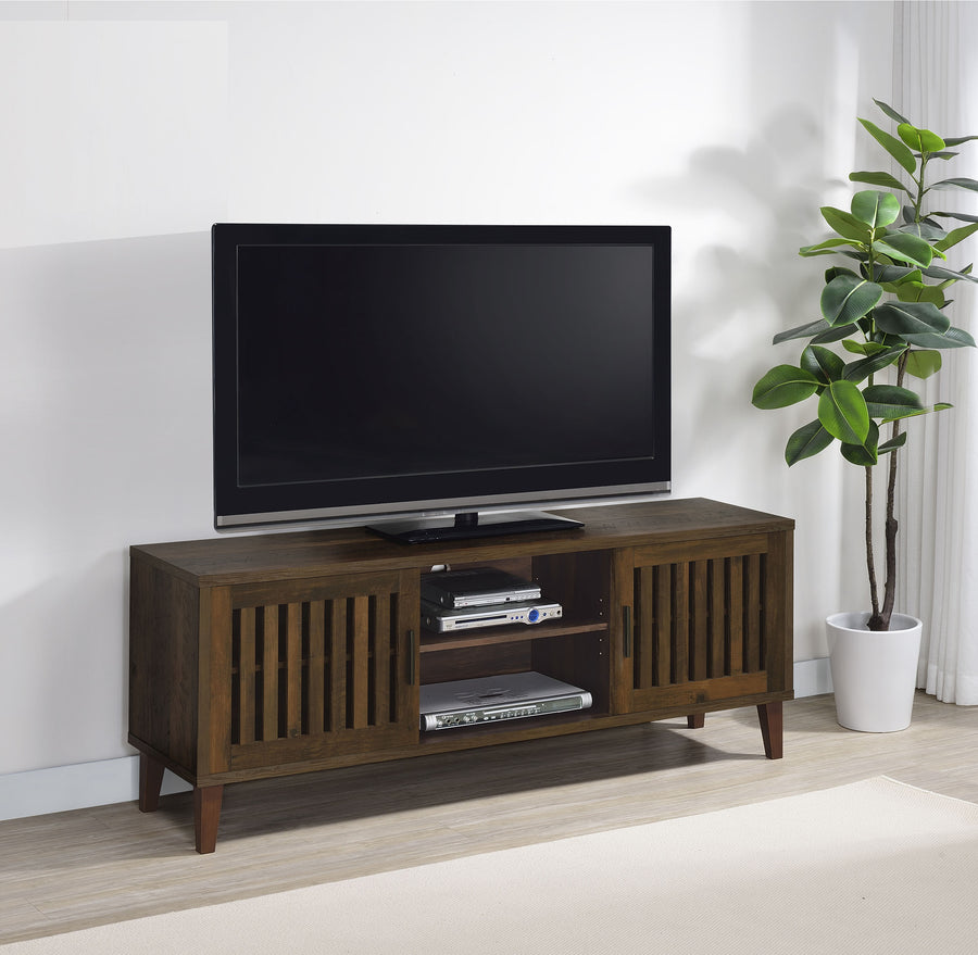 Sedona 60" TV Stand - Slatted 2-Door Media Console in Dark Pine on Wood Legs