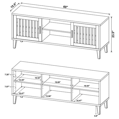 Sedona 60" TV Stand - Slatted 2-Door Media Console in Dark Pine on Wood Legs – view 12