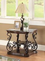 Laney Glass Top Coffee, End & Sofa Tables - Traditional Scrollwork in Dark Merlot & Bronze – view 2