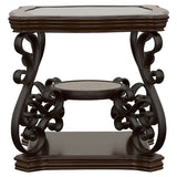 Laney Glass Top Coffee, End & Sofa Tables - Traditional Scrollwork in Dark Merlot & Bronze – view 17