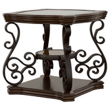 Laney Glass Top Coffee, End & Sofa Tables - Traditional Scrollwork in Dark Merlot & Bronze – view 18