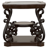 Laney Glass Top Coffee, End & Sofa Tables - Traditional Scrollwork in Dark Merlot & Bronze – view 19