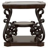 Laney Glass Top Coffee, End & Sofa Tables - Traditional Scrollwork in Dark Merlot & Bronze – view 20