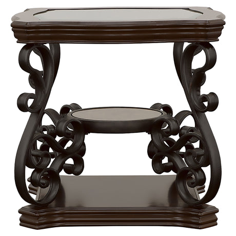 Laney Glass Top Coffee, End & Sofa Tables - Traditional Scrollwork in Dark Merlot & Bronze – view 20
