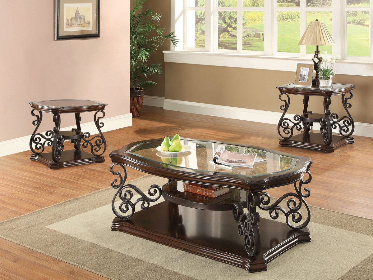 Laney Glass Top Coffee, End & Sofa Tables - 3pcs- Coffee Table + 2 End Tables