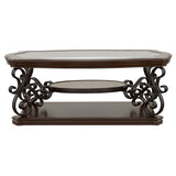 Laney Glass Top Coffee, End & Sofa Tables - Traditional Scrollwork in Dark Merlot & Bronze – view 9