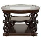 Laney Glass Top Coffee, End & Sofa Tables - Traditional Scrollwork in Dark Merlot & Bronze – view 11