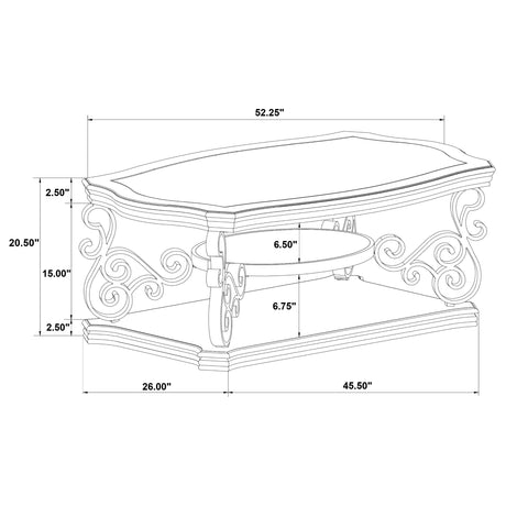 Laney Glass Top Coffee, End & Sofa Tables - Traditional Scrollwork in Dark Merlot & Bronze – view 15