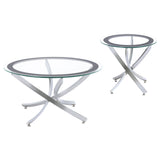 Brooke Round Glass Top Coffee Table & End Table - Crisscross Chrome Base with Black Frame, Table Sets – view 11
