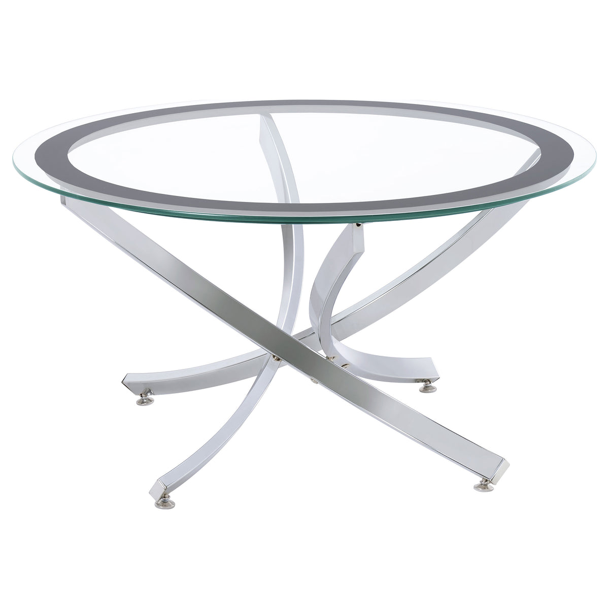 Brooke Round Glass Top Coffee Table & End Table - Crisscross Chrome Base with Black Frame, Table Sets – view 12