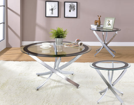 Brooke Round Glass Top Coffee Table & End Table - 3pcs- Coffee Table + 2 End Tables