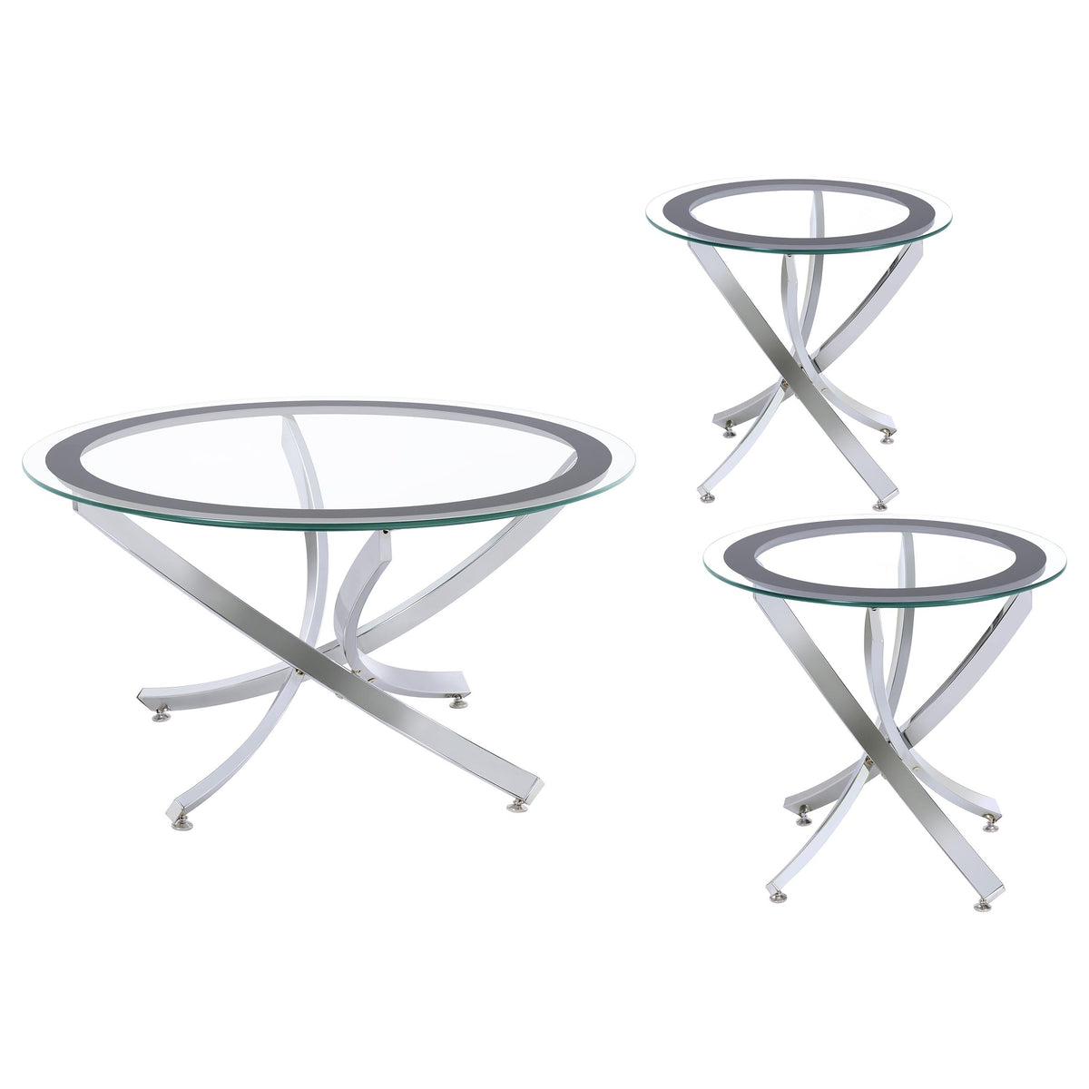 Brooke Round Glass Top Coffee Table & End Table - Crisscross Chrome Base with Black Frame, Table Sets – view 15