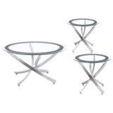 Brooke Round Glass Top Coffee Table & End Table - Crisscross Chrome Base with Black Frame, Table Sets – view 15