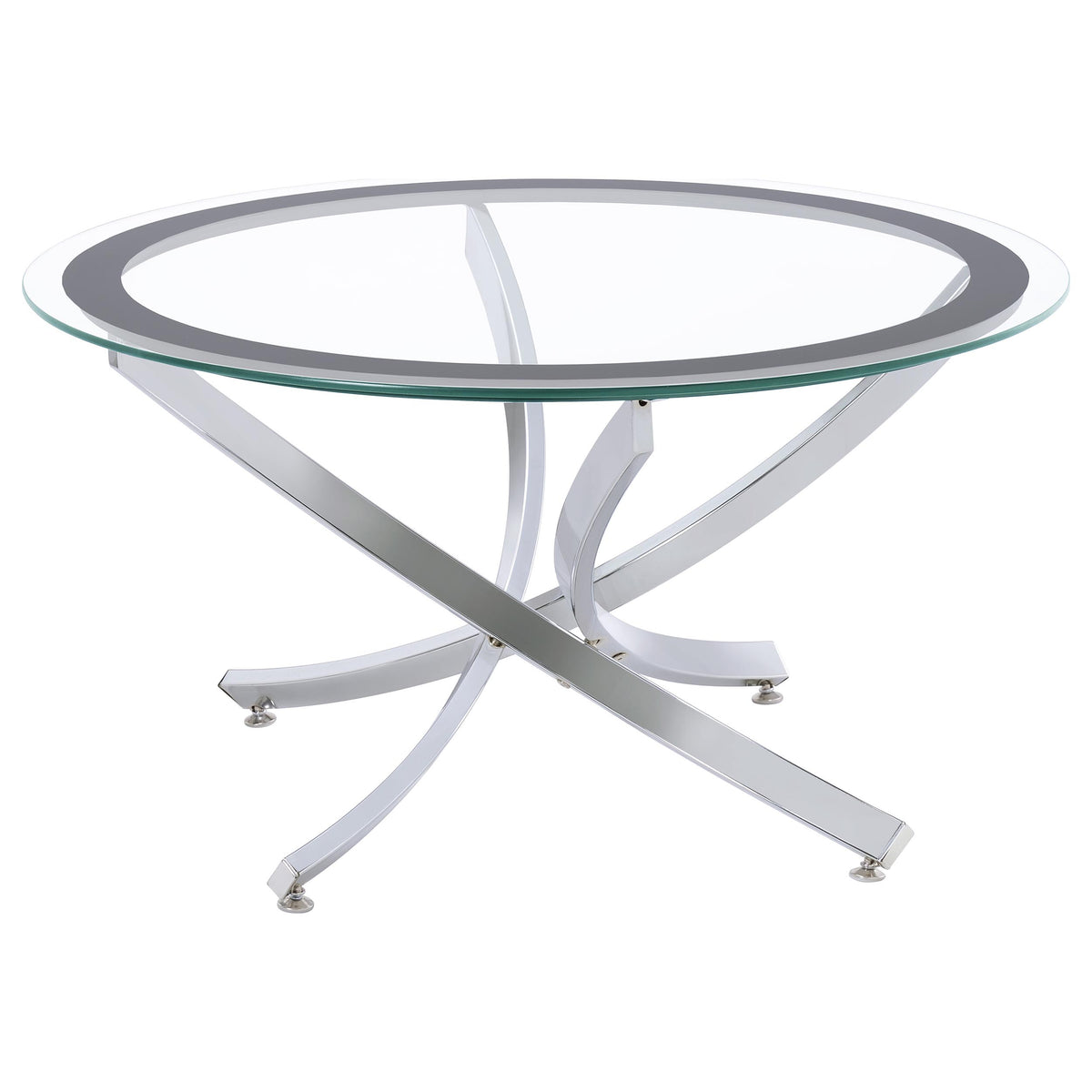Brooke Round Glass Top Coffee Table & End Table - Crisscross Chrome Base with Black Frame, Table Sets – view 16