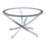 Brooke Round Glass Top Coffee Table & End Table - Crisscross Chrome Base with Black Frame, Table Sets – view 16