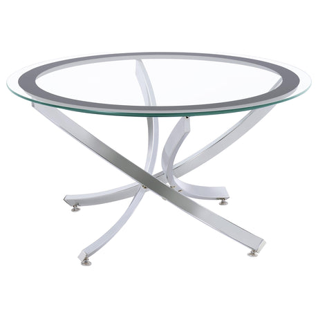 Brooke Round Glass Top Coffee Table & End Table - Crisscross Chrome Base with Black Frame, Table Sets – view 16