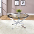 Brooke Round Glass Top Coffee Table & End Table - Crisscross Chrome Base with Black Frame, Table Sets – view 1