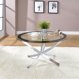 Brooke Round Glass Top Coffee Table & End Table - Crisscross Chrome Base with Black Frame, Table Sets – view 1