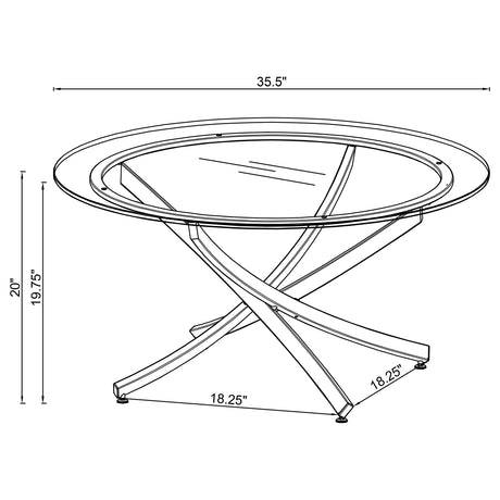 Brooke Round Glass Top Coffee Table & End Table - Crisscross Chrome Base with Black Frame, Table Sets – view 7