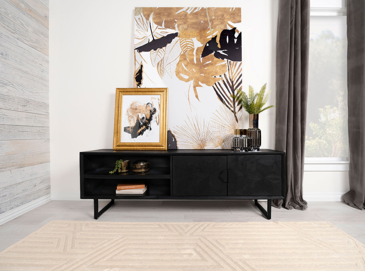 Marsden 70" Mango Wood TV Stand - Charcoal Black with Ornate Iron Hardware & Bracket Legs – view 1