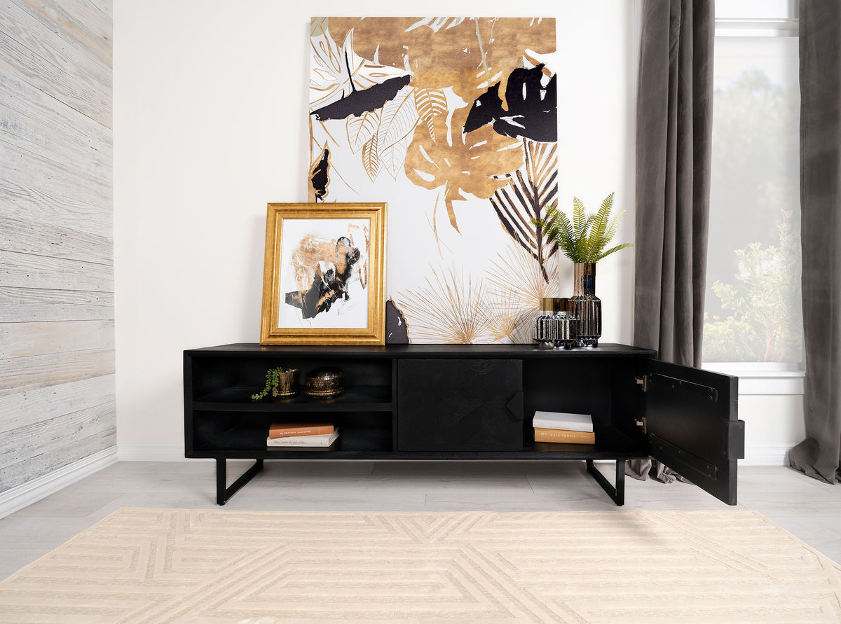Marsden 70" Mango Wood TV Stand - Charcoal Black with Ornate Iron Hardware & Bracket Legs – view 3