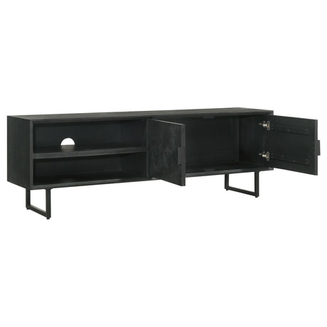 Marsden 70" Mango Wood TV Stand - Charcoal Black with Ornate Iron Hardware & Bracket Legs – view 4