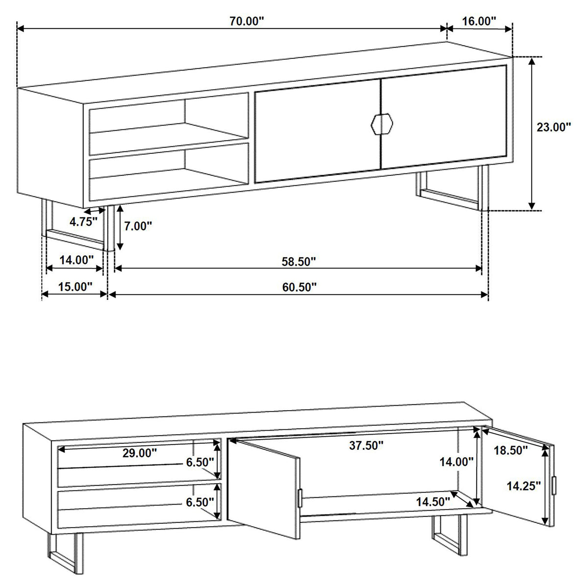 Marsden 70" Mango Wood TV Stand - Charcoal Black with Ornate Iron Hardware & Bracket Legs – view 11