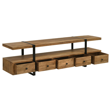 Otto 70" Mango Wood TV Stand with 5 Drawers - Rustic Brown with Gunmetal Legs – view 3