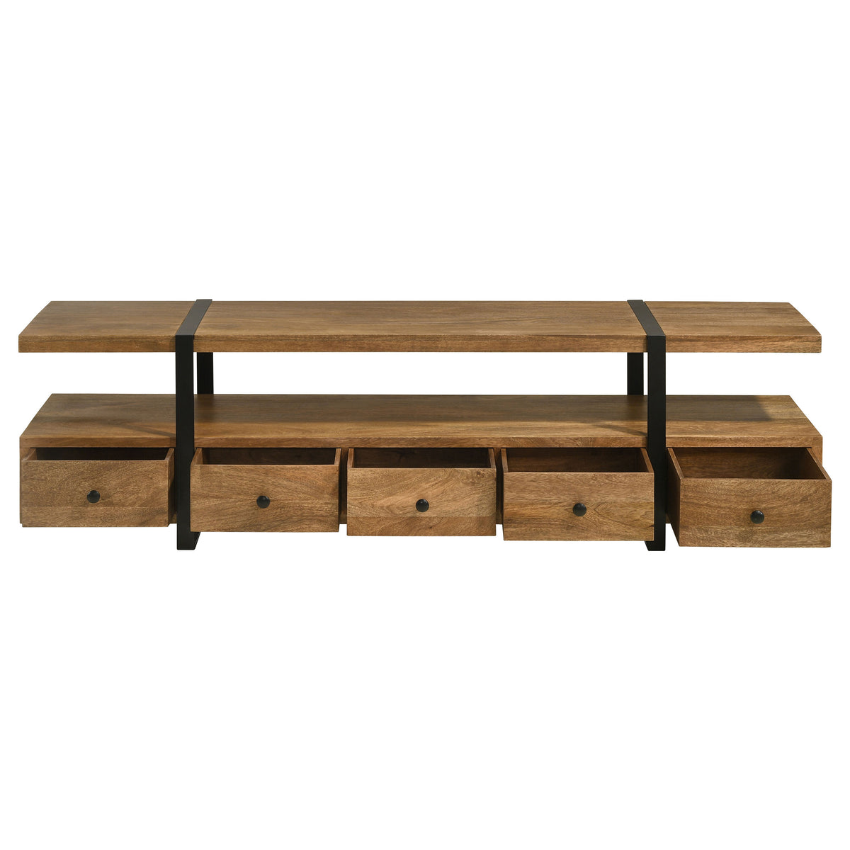 Otto 70" Mango Wood TV Stand with 5 Drawers - Rustic Brown with Gunmetal Legs – view 5